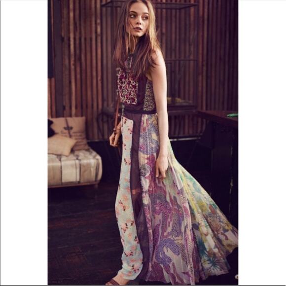 ANTHROPOLOGIE Byron Lars Wilderflora Patchwork Blue Floral Maxi Dress 2 - Picture 6 of 12